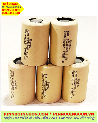 Pin sạc 1.2v SC2000mAh, Pin sạc đầu bằng NiMh VỎ GIẤY SC2000mAh 1.2v, Cell pin Grepow NiMh SC2000mAh 1.2v